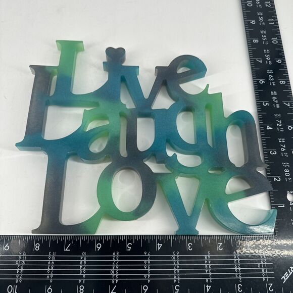 Live Laugh Love Wall Decor Green Blue Resin Retro 8.5” W x 7.6” L Gift 1970s - Picture 4 of 9